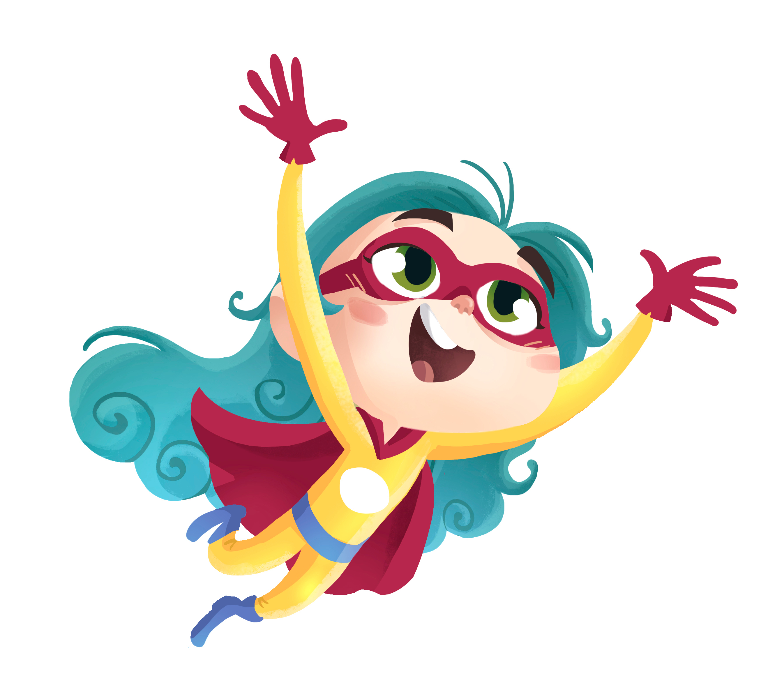 girl with superpowers flying happy